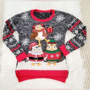 United States Sweaters Owls Ugly Christmas Sweater Black Pompoms‎ Small
